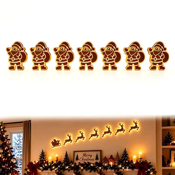 Set of 7 light up wooden Santa wall decorations