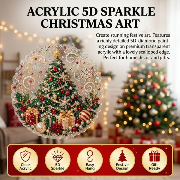Christmas tree 5D sparkle art suncatcher in a festive living room