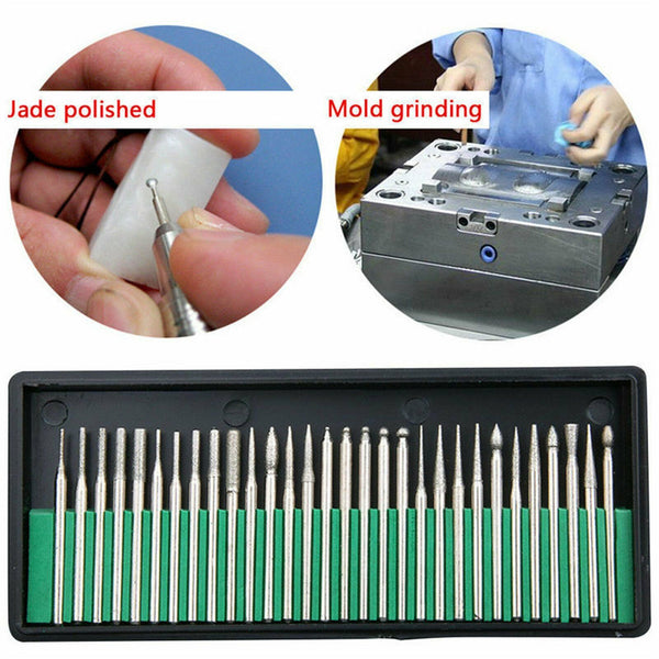 30PCS Diamond Burr Bits Drill Kit For Art Engraving Carving Rotary Tool AU STOCK