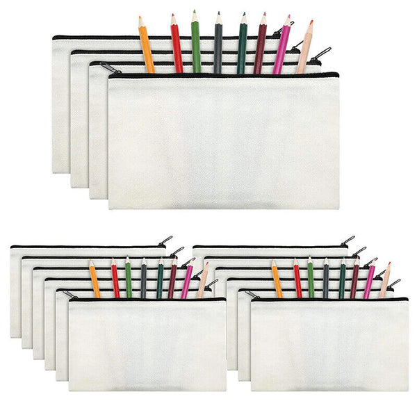 10x Canvas Makeup Bags Canvas Zipper Pouch Bags Pencil Case Blank DIY Craft NEW