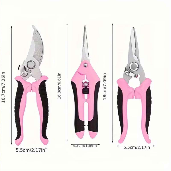 3pcs Stainless Steel Pruning Shears | Heavy-Duty Garden Scissors Set Ergonomic