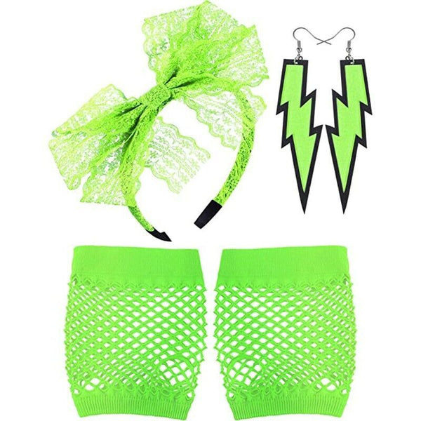 80s Neon Party Accessories Set – Retro Fancy Dress Costume Kit