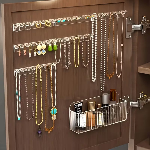 6pcs Wall Mounted Necklace Holder | Transparent Jewelry Organizer with 8 Hooks