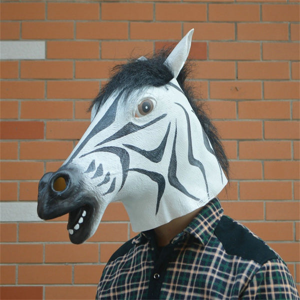 Zebra Latex Head Mask for Halloween Costume – Adult Animal Cosplay Full Head Party Mask