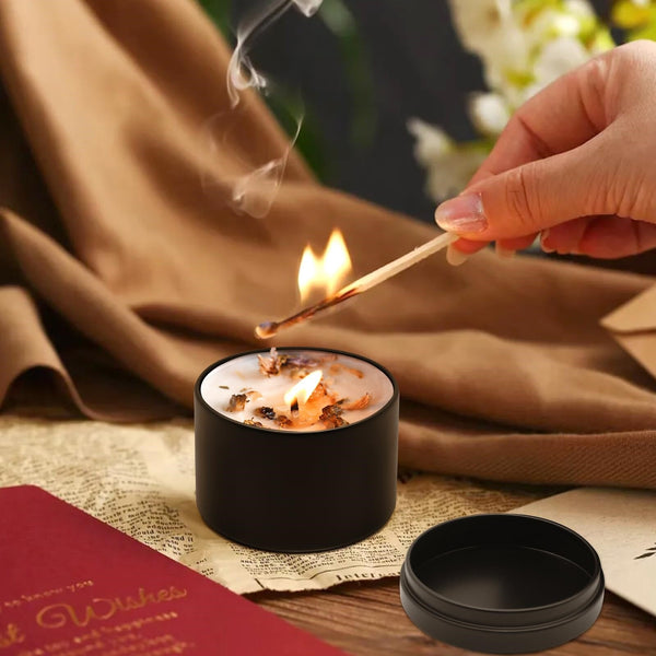 12pcs Candle Tin Making Kit 4oz | Empty Candle Containers with Lids, Stickers & Wick Trimmer