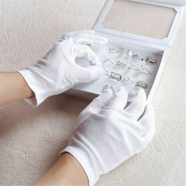 UPTO 12Pairs White Cotton Gloves Costume Jewellery Hands Protector Handling Work