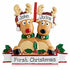 Personalised Christmas ornament reindeer family of 2 with names on Santa hats and a First Christmas banner