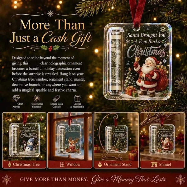 Ways to display the money holder ornament: tree, window, ornament stand or mantel