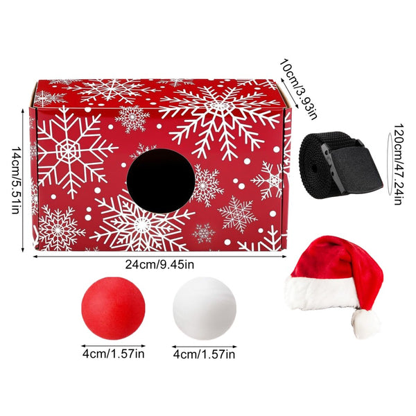 Shake the box game with Santa hat, box, strap and 4 cm balls with dimensions