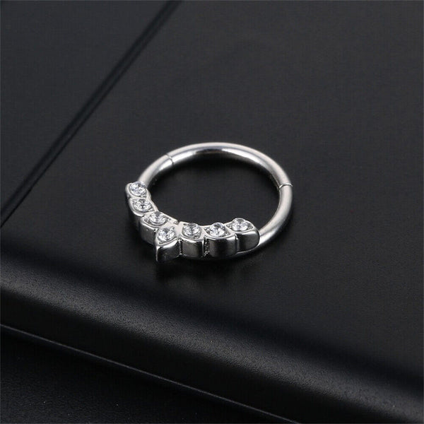 Surgical Steel 16g CZ Hinged Ring Clicker Nose Ear Tragus Septum Piercing 1/2pc