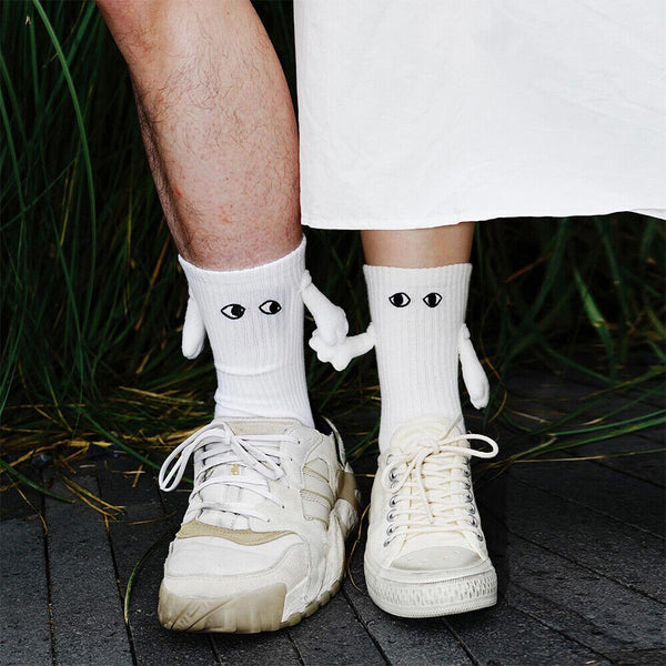 2 pairs Funny Magnetic Suction 3D Doll Couple Sock Holding Hand SockS for Couple