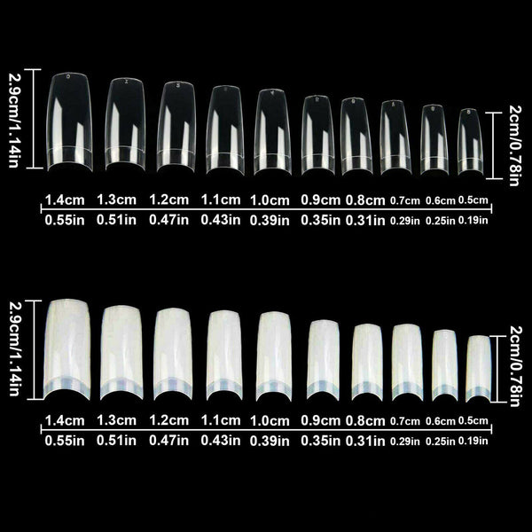 500 Pcs Fake French Nail Tips White Clear Stiletto False Gel Pointy Art Acrylic