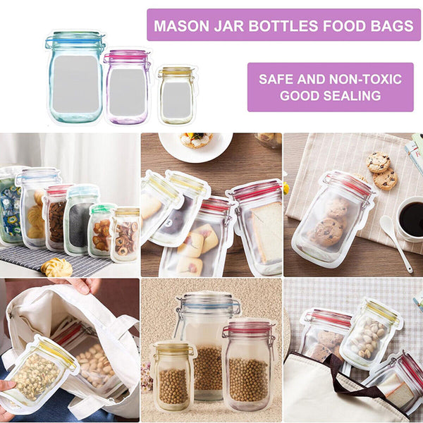 10x Mason Jar Zipper Pack Food Storage Bags PE Reusable Zip Bag Stand Pouch AU