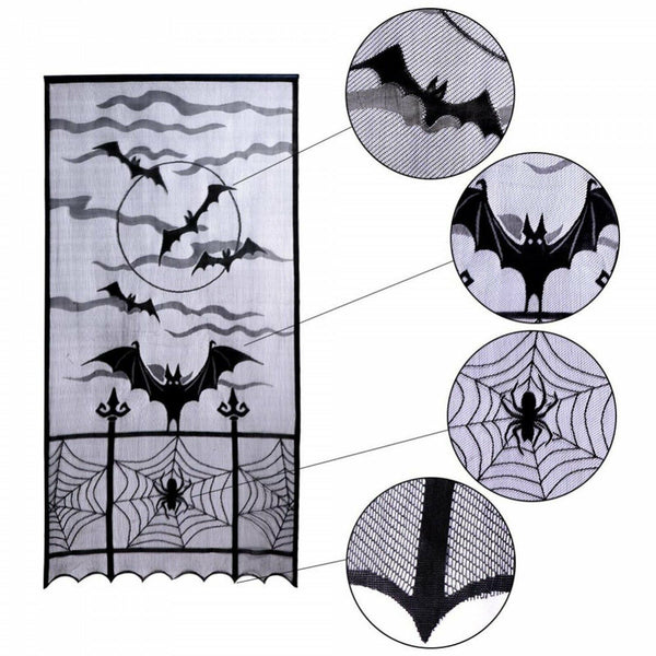 Halloween Lace Spider Curtain Table Cloth Cobweb Window Door Covers Party Decors