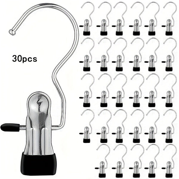 30pcs Stainless Steel Laundry Hooks with Clips | Boot Hanger Clips for Jeans, Hats & Socks