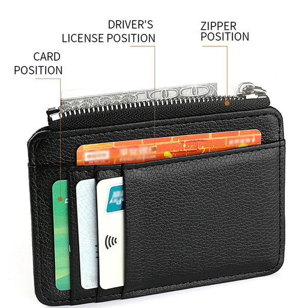 5pcs Leather Small Coin Case Card Holder Black Zip Wallet Pouch Mini Purse Bag