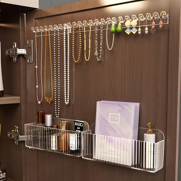 6pcs Wall Mounted Necklace Holder | Transparent Jewelry Organizer with 8 Hooks