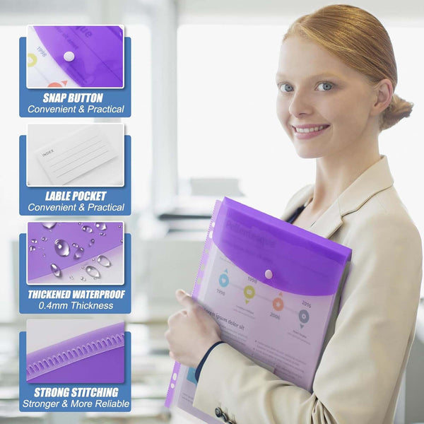 24PCS A4 PVC Document Folders Filing Wallets with Popper Closure
