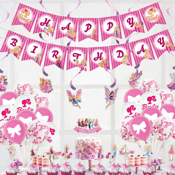 24PCS Balloon Set Birthday Pink Girl Party Decoration Supply For Barbie Latex AU