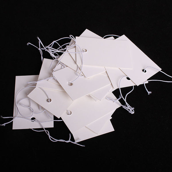 White Paper Jewelry Clothes Label Price Tags With Elastic String 5x3cm