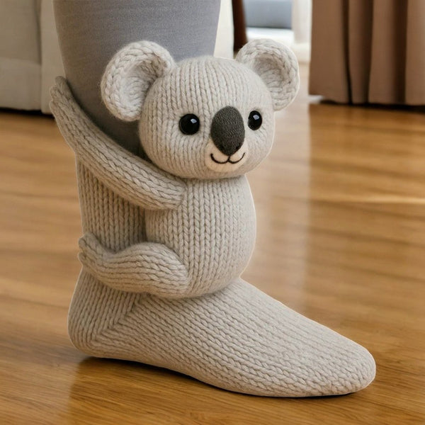 Thick acrylic knit on the 3D animal slipper socks