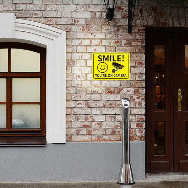 4pcs “Smile You’re on Camera” Metal Sign | Security Warning CCTV Wall Signs