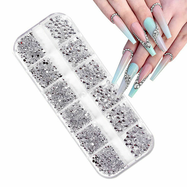 Clear Nail Art Rhinestone Flatback Multi-sizes Diamond Beads Gems +2x Tweezers A