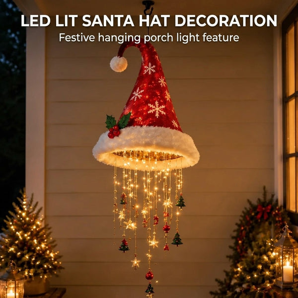 Lighted Santa Hat Hanging Chandelie Light Glowing Star Tassel Hat Decorations