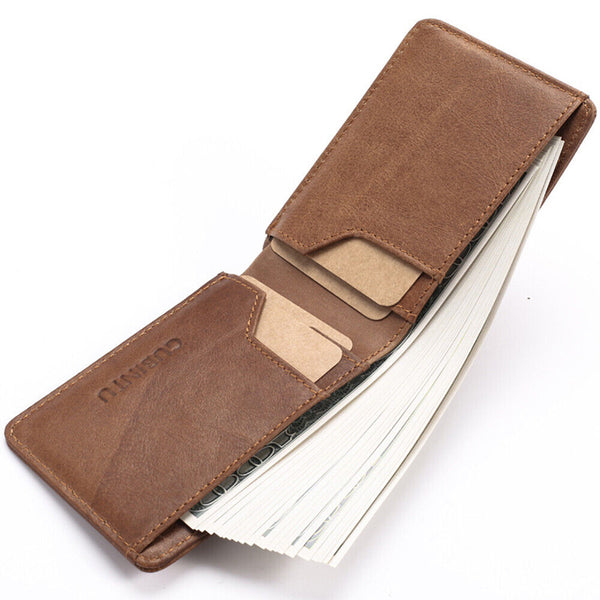 Bifold Credit Card Holder Genuine Leather Wallet Slim Mens RFID Blocking Purse