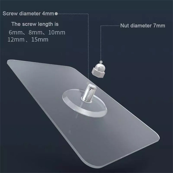 6/10/12mm Punch-Free Self Adhesive Screw Sticker Wall Hanging Hook Nail Holder