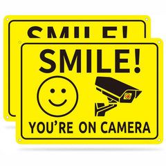 4pcs “Smile You’re on Camera” Metal Sign | Security Warning CCTV Wall Signs