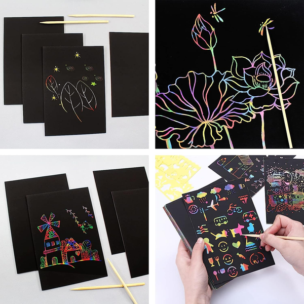70 PCS Scratch Paper Art Rainbow Magic Scratch Off Art Crafts Set Supply Drawing