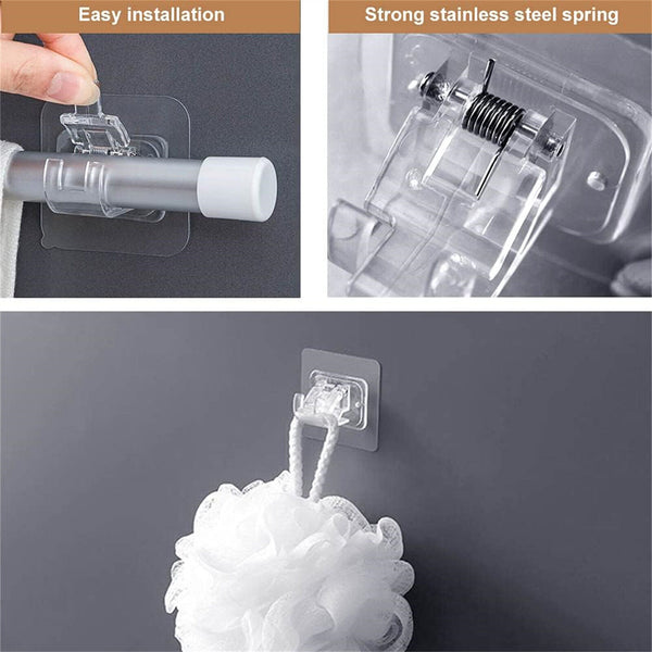10X Nail Free Curtain Rod Clip Self Adhesive Curtain Adjustable Rod Holder Hooks