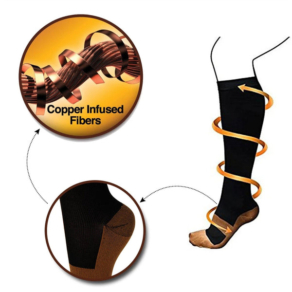 3 Pairs Compression Socks Copper Medical Stockings Travel Running Anti Fatigue