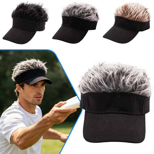 Funny Men Fake Hair Baseball Cap Outdoor Adjustable Sun Visor Whimsy Toupee Hat
