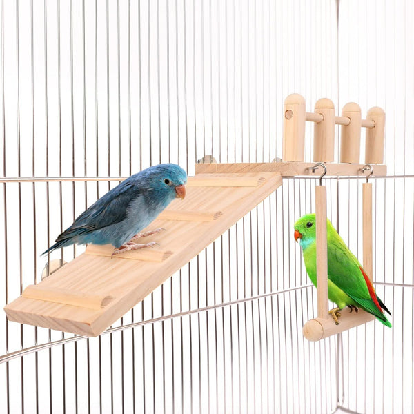 Bird Swing Toy Wooden Parrot Perch Stand Playstand Beads Cage Playground