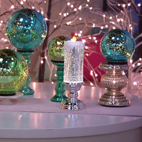 Glitter Flameless Candles Waterproof LED Candle Pillar Colorful Christmas Lights