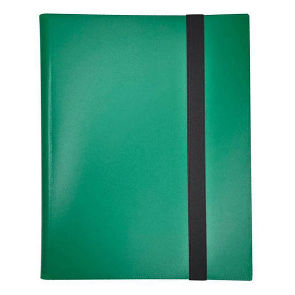 Green trading card binder with elastic strap