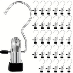 30pcs Stainless Steel Laundry Hooks with Clips | Boot Hanger Clips for Jeans, Hats & Socks