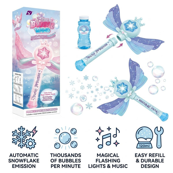 Bubble wand with 120ml solution bottle, lights and music and easy refill