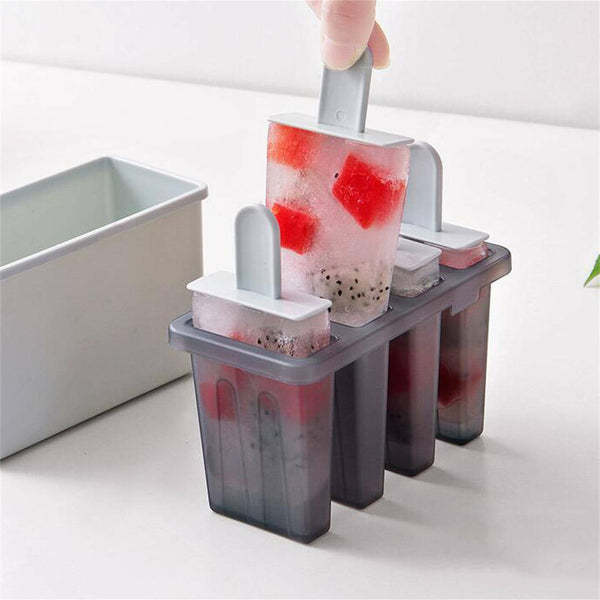 3PCS 4 Cells Block Moulds Ice Cream Mold Icy Pole Jelly Pop Popsicle Maker Mould