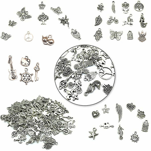 100 pcs Jewelry Making Silver Charms Mixed Wholesale Bulk Smooth Pendants DIY
