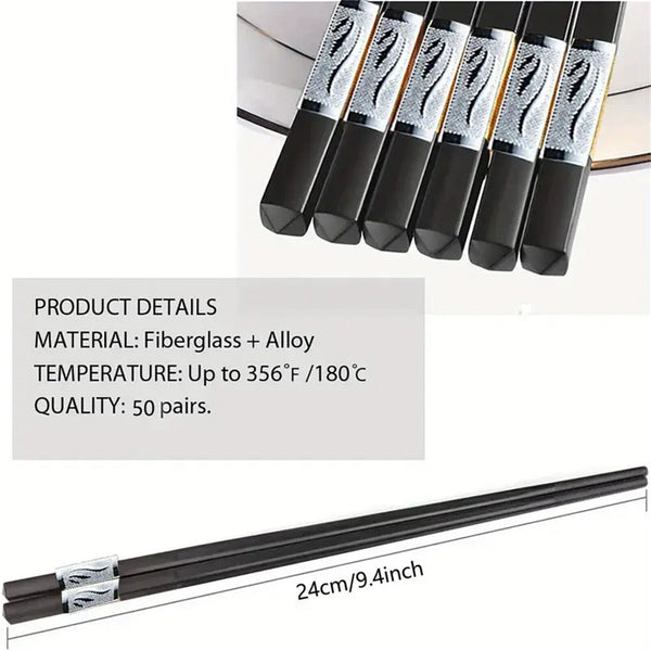 40Pairs Chopsticks Reusable Dishwasher Safe,Alloy Chop Sticks Non Slip Black
