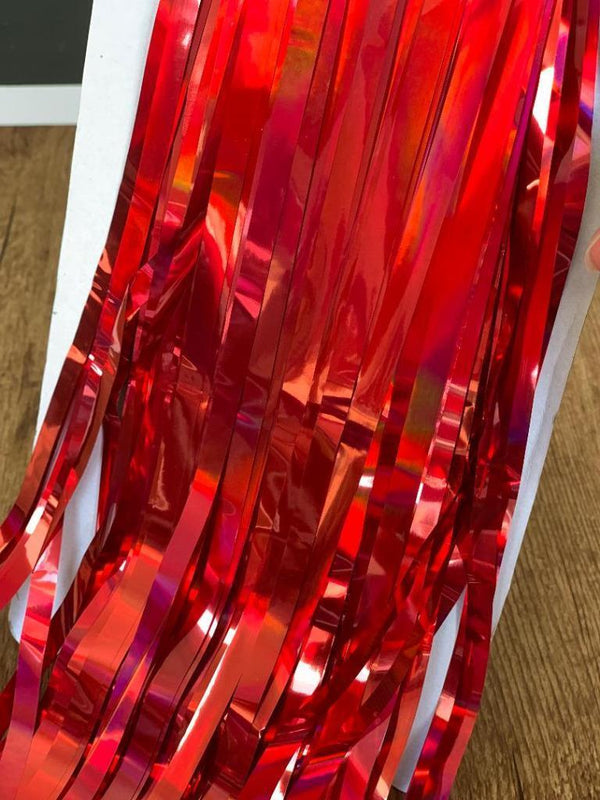 2x 1Mx3M Foil Metallic Fringe Tinsel Curtain Red Backdrop Door Party Decoration