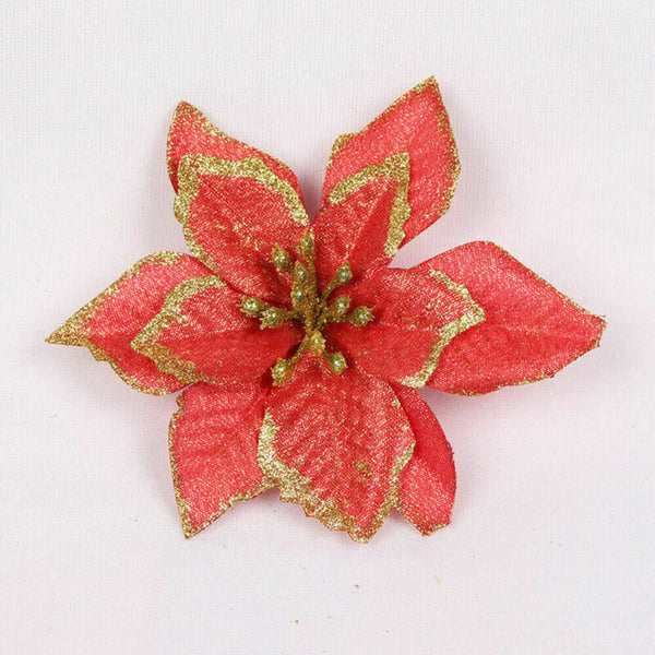 Red glitter poinsettia flower, 13 cm