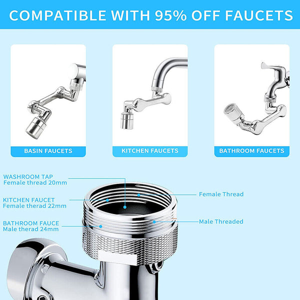 Extension Faucet Extender Rotate Robotic Universal 1080 Swivel Spray Arm Tap