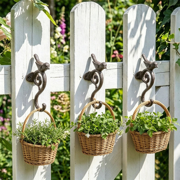 2PCS Vintage Cast Iron Wall Hooks Bird Design Coat Hat Towel Hanging Hooks