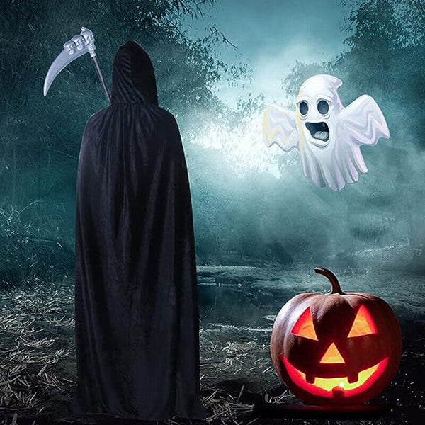 Halloween Grim Reaper Costume Scary Ghost Costumes with/Glowing Eyes- Adult Kids