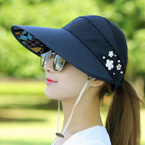 Summer Hat Visor Ladies Wide Brim Foldable Roll Up Sun Cap Golf Beach Women