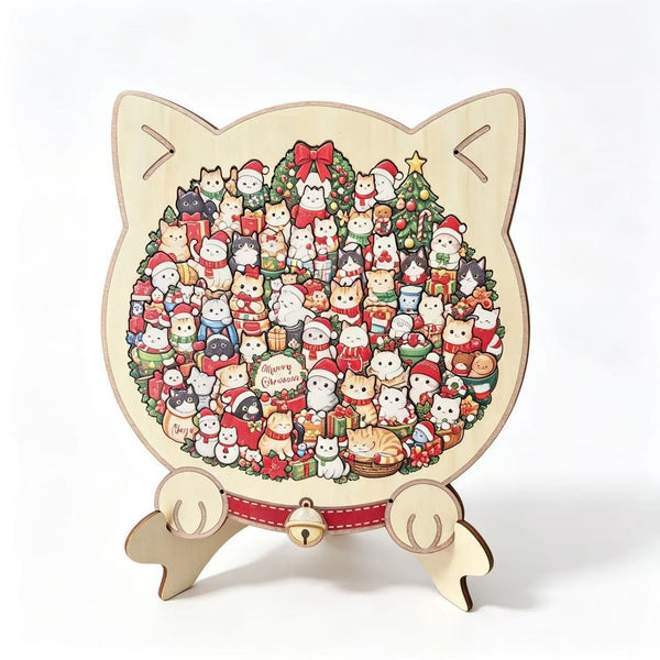 Christmas Cat Wooden Jigsaw Puzzle 135Pcs Morandi Coloured Kids Brain Teaser